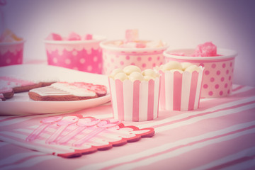 dessert table at girls birthday party