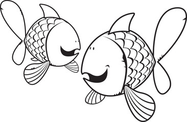 Fishes coloring book illustration