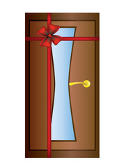 Door with a red ribbon