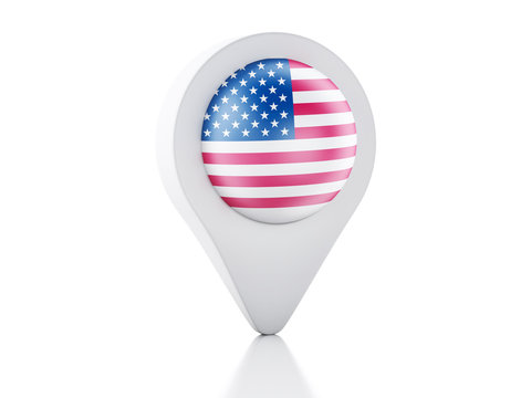 3d Map pointer United States flag icon on white background