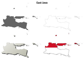 East Java blank outline map set