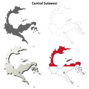 Central Sulawesi blank outline map set