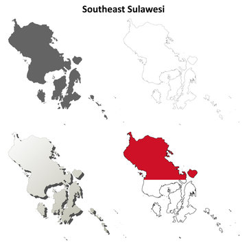 Southeast Sulawesi blank outline map set