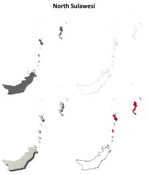 North Sulawesi blank outline map set
