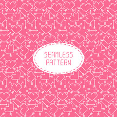 Romantic line seamless pattern with hearts. Beautiful  vector