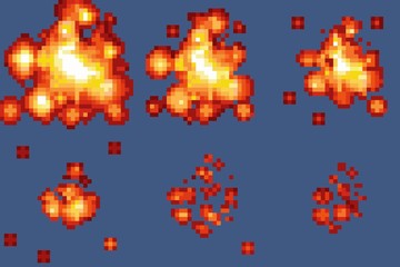 8-Bit Pixel-art Explosion Animation Frames - 73454969