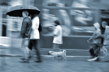 People walking down the street  in rainy day