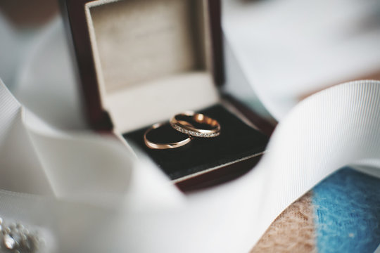 Gold wedding rings in a box