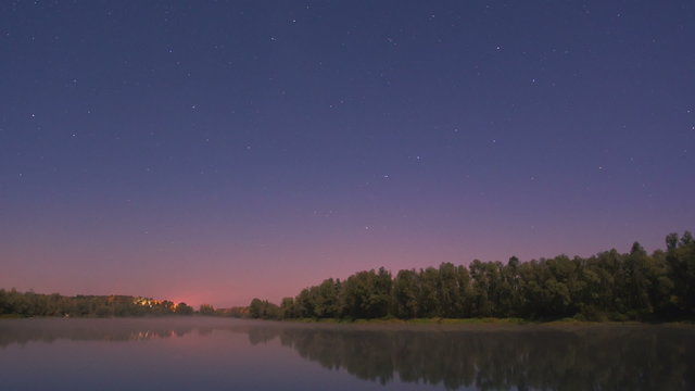 The lake in the forest blue clear sky with stars above it
