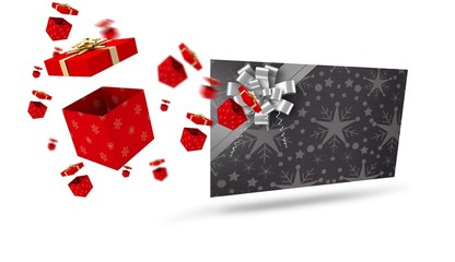 Composite image of flying christmas presents