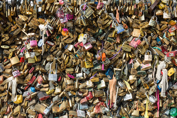 Fototapeta na wymiar Paris - Pont de l'Archevechecovered with love padlocks.