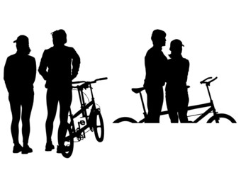Cyclist man and girl