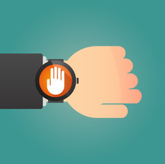 Hand wearing a smart watch displaying a hand