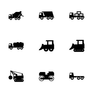 Vector black construction transport icon set