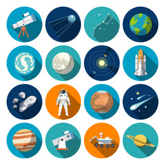 Naklejka premium Flat design icons of astronomy. Vector icons.#1