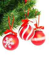 Christmas tree, new year, red balloons, Santa Claus