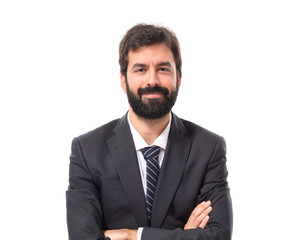 Happy businessman over white background