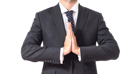 Obraz na płótnie Canvas Businessman in zen position over white background