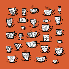 Set of ornate mugs. Sketch for your design