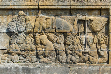Carved stone at the Borobudur temple in Yogyakarta, Indonesia