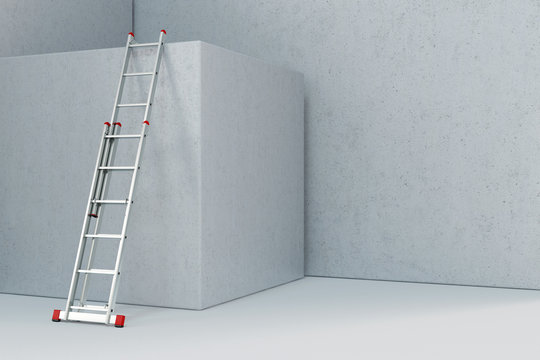 Leiter auf Baustelle lehnt an Beton