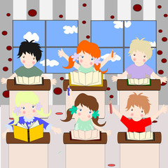 European children learn in the school room