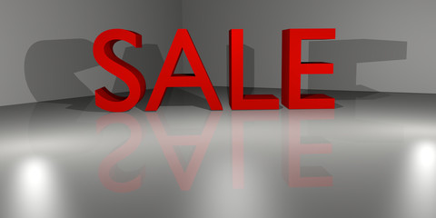 Sale Letters on reflecting surface, CGI rendering