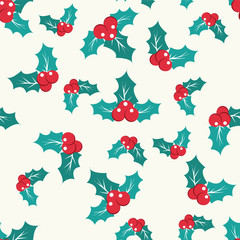 pattern with Holly Berry on a white background