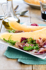 Prosciutto with rocket and cantaloupe salad