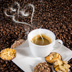 Espresso with heart-shaped steam