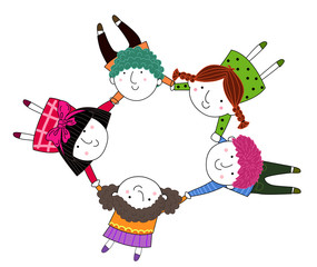 happy kids holding hand for peace