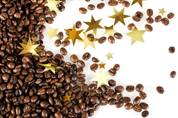 Einladung zum Advents-Kaffee: Kaffebohnen und Goldsterne :)