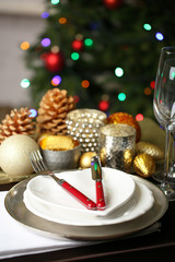 Serving Christmas table in room