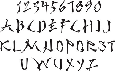 Latin alphabet and Arabic numerals stylized