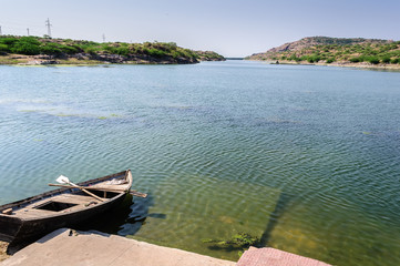 Boat with oars by Kailana Lake, Jodhpur