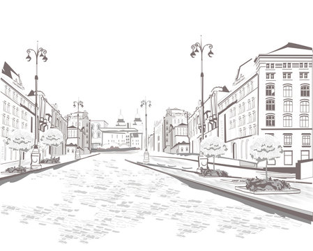 Series of street views in the old city, sketch