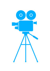 Blue movie camera on white background