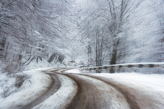 abstract speed road  in winter forest