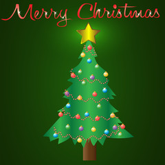Naklejka premium Merry Christmas with a Decorated Tree with Ornaments