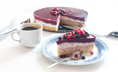 Delicious creamy pound cake with fruit gelatin and currant