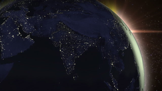 Planet Earth rotating animation in space