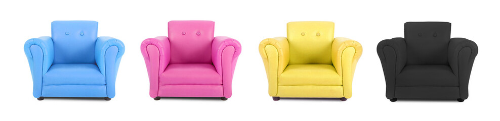 Four armchairs with the colors of four-color process