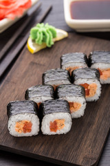 Sushi rolls with salmon teriyaki