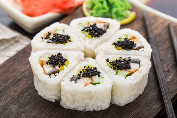 Flower made of sushi roll.