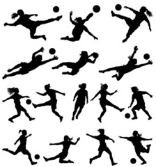 Women playing soccer vector silhouettes