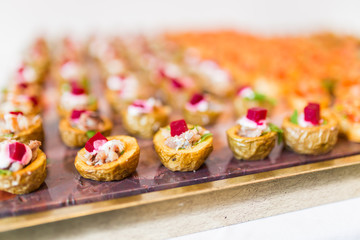 Vegetable canapes with salmon