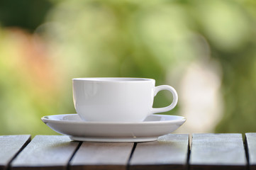 Coffee cup set with beautiful bokeh background.