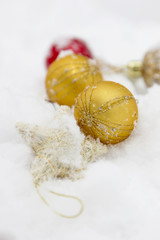 Christmas balls on the snow