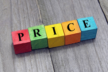 concept of price word on wooden colorful cubes
