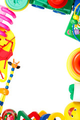 Frame of toys isolated on white background